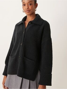 Abercrombie & Fitch Button-Up Collared Cardigan Black Size Small